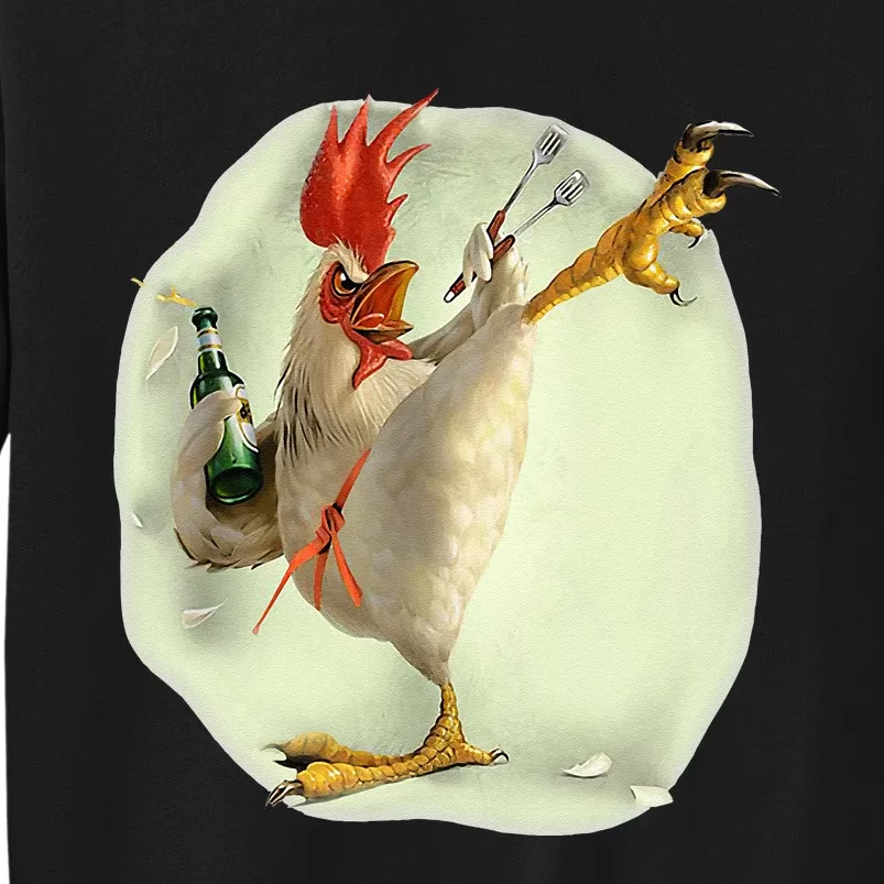 Chicken Beer Karate Kick Cool Chicken Funny Chicken Farmer Tall Sweatshirt