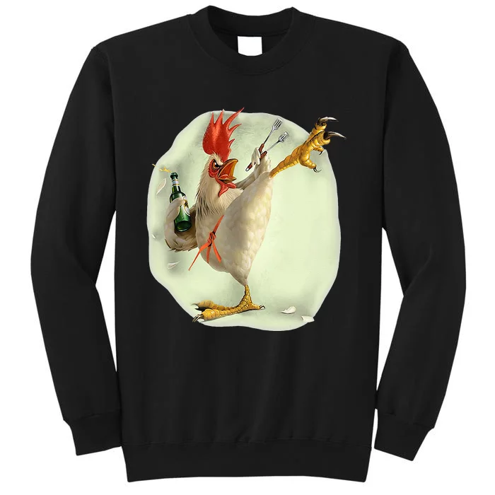 Chicken Beer Karate Kick Cool Chicken Funny Chicken Farmer Tall Sweatshirt