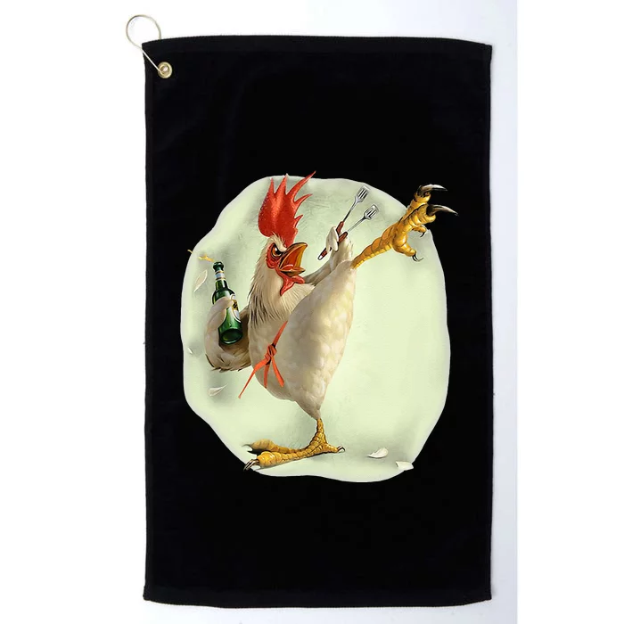 Chicken Beer Karate Kick Cool Chicken Funny Chicken Farmer Platinum Collection Golf Towel