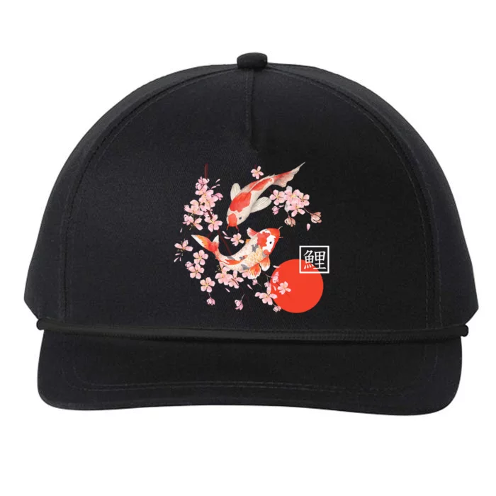 Cherry Blossom Koi Carp Fish Japanese Sakura Graphic Art Snapback Five-Panel Rope Hat