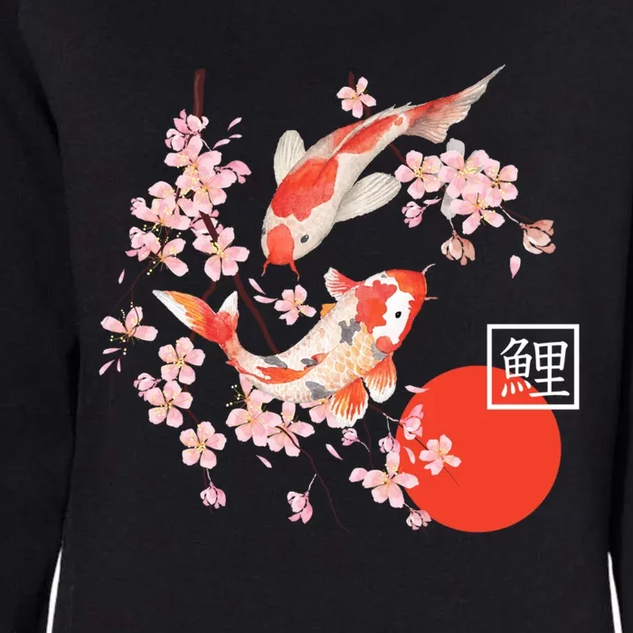 Cherry Blossom Koi Carp Fish Japanese Sakura Graphic Art Womens California Wash Sweatshirt