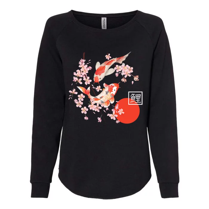 Cherry Blossom Koi Carp Fish Japanese Sakura Graphic Art Womens California Wash Sweatshirt