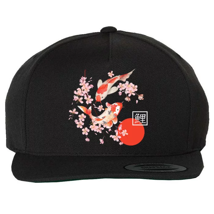 Cherry Blossom Koi Carp Fish Japanese Sakura Graphic Art Wool Snapback Cap