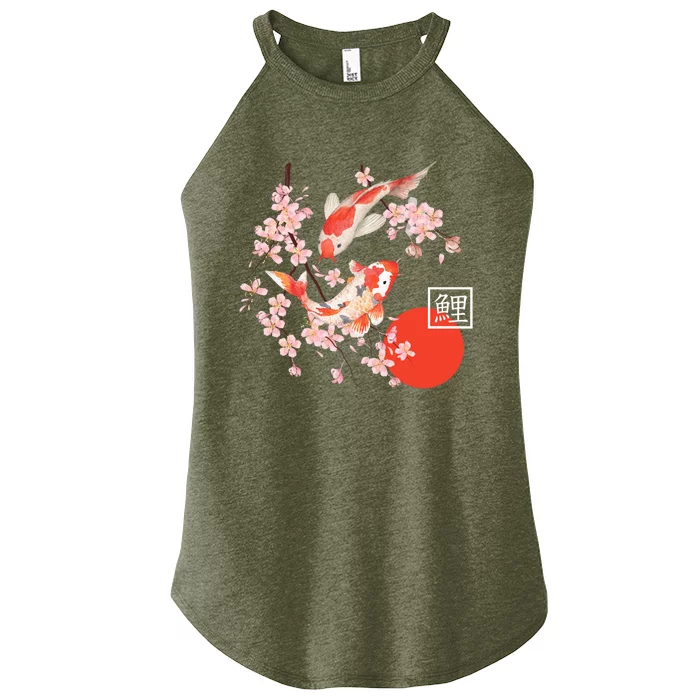 Cherry Blossom Koi Carp Fish Japanese Sakura Graphic Art Women’s Perfect Tri Rocker Tank