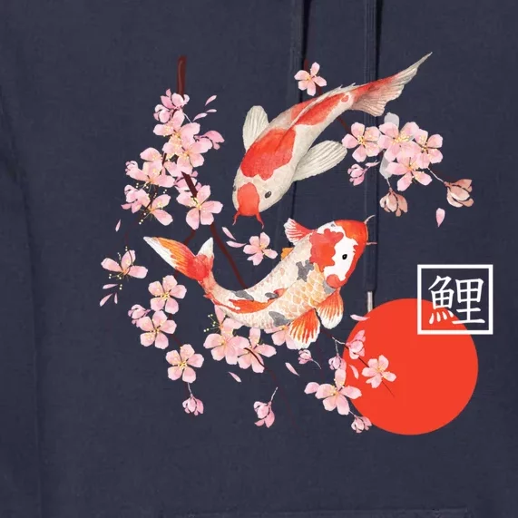 Cherry Blossom Koi Carp Fish Japanese Sakura Graphic Art Premium Hoodie