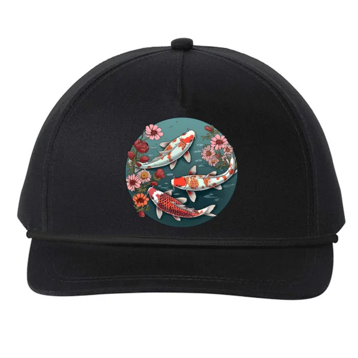 Cherry Blossom Koi Fish Japanese Snapback Five-Panel Rope Hat