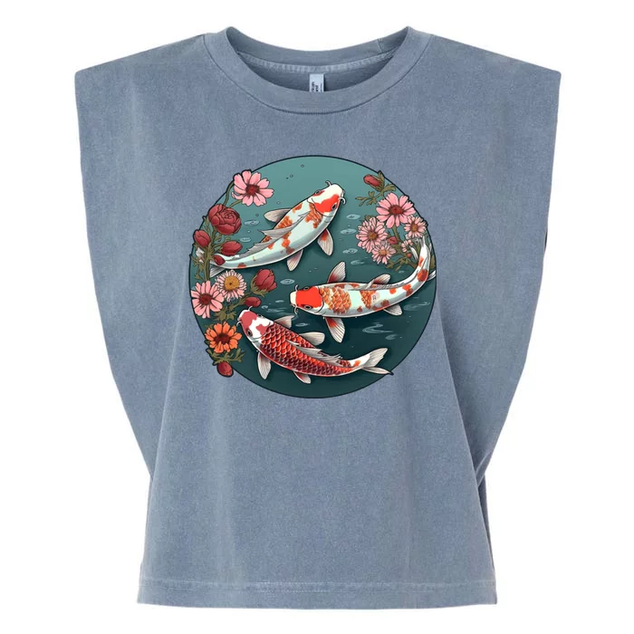 Cherry Blossom Koi Fish Japanese Garment-Dyed Women's Muscle Tee