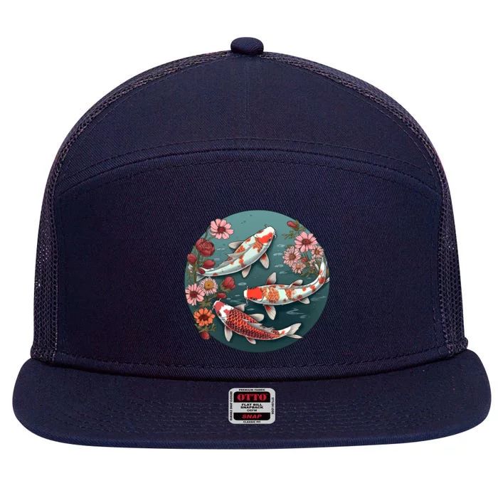 Cherry Blossom Koi Fish Japanese 7 Panel Mesh Trucker Snapback Hat