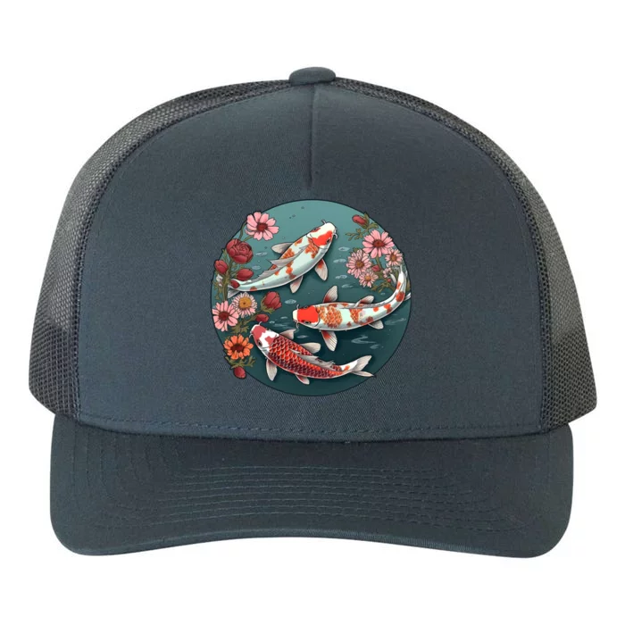 Cherry Blossom Koi Fish Japanese Yupoong Adult 5-Panel Trucker Hat