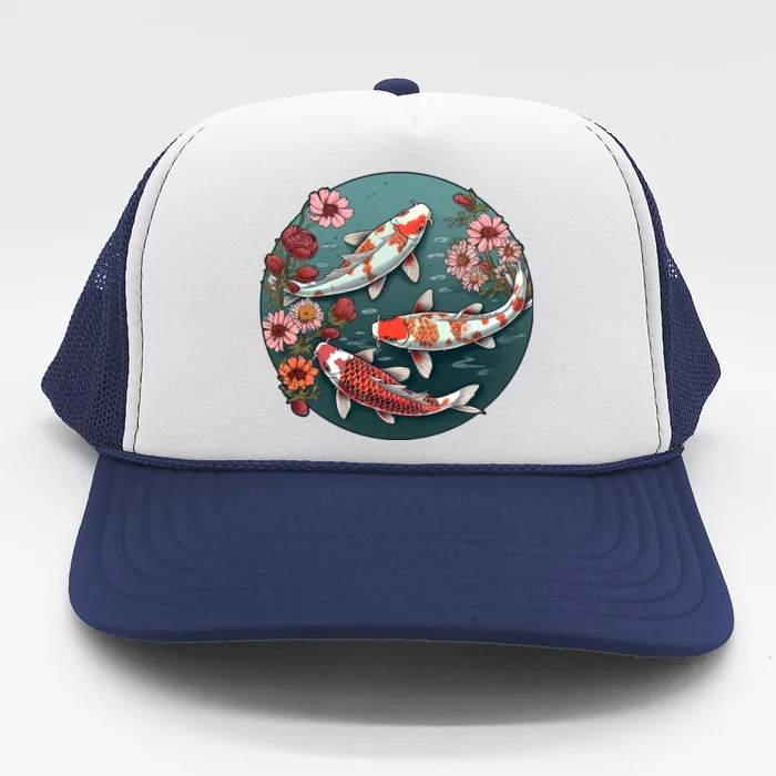 Cherry Blossom Koi Fish Japanese Trucker Hat