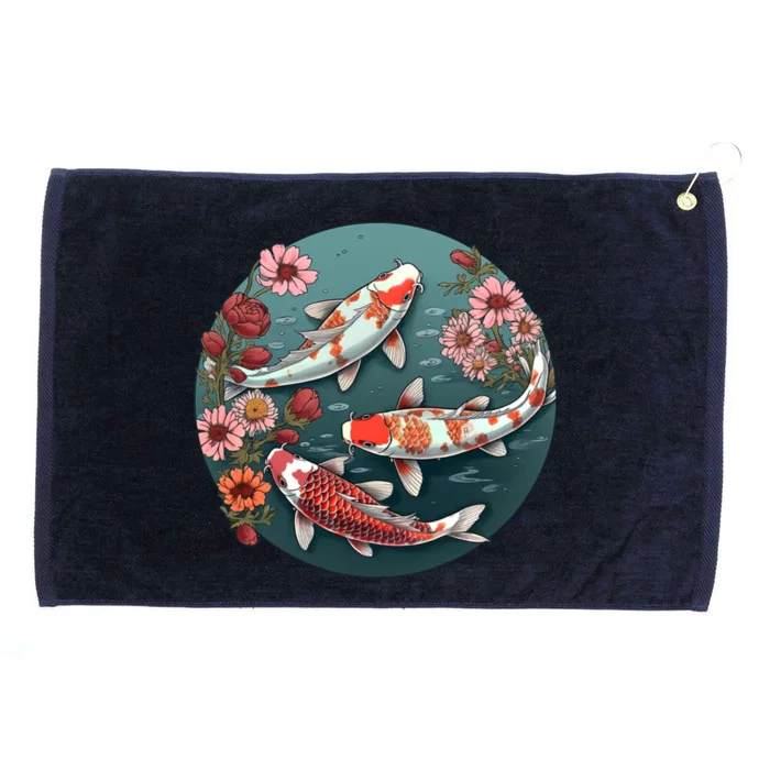 Cherry Blossom Koi Fish Japanese Grommeted Golf Towel