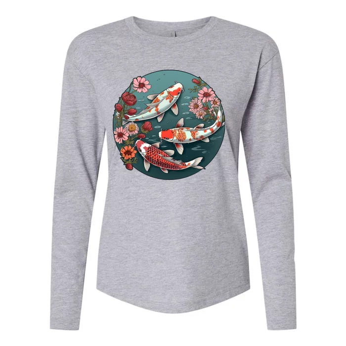 Cherry Blossom Koi Fish Japanese Womens Cotton Relaxed Long Sleeve T-Shirt