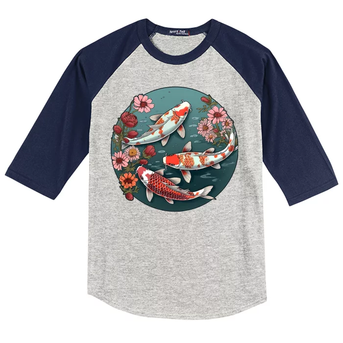 Cherry Blossom Koi Fish Japanese Kids Colorblock Raglan Jersey