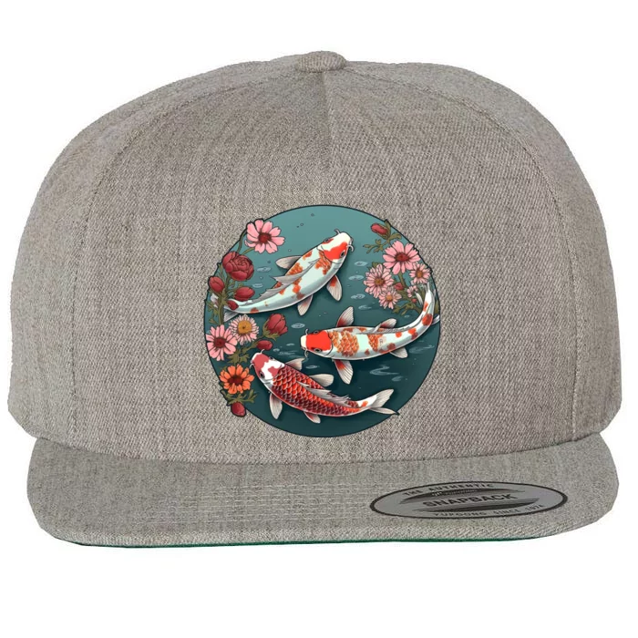 Cherry Blossom Koi Fish Japanese Wool Snapback Cap