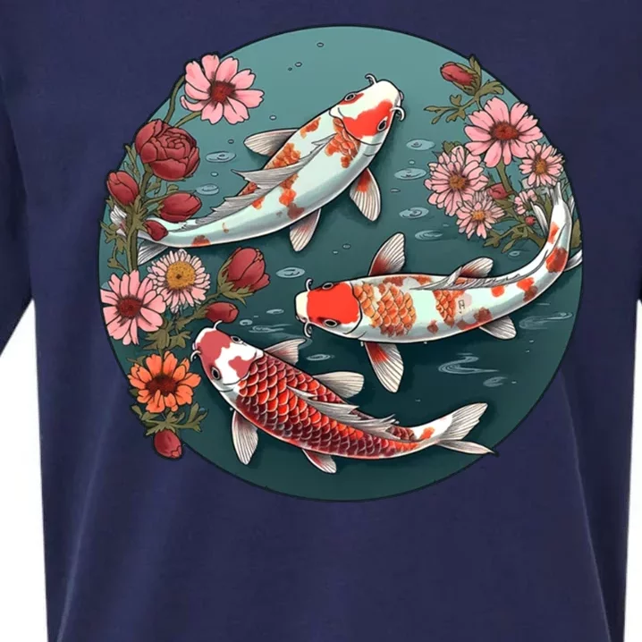 Cherry Blossom Koi Fish Japanese Sueded Cloud Jersey T-Shirt