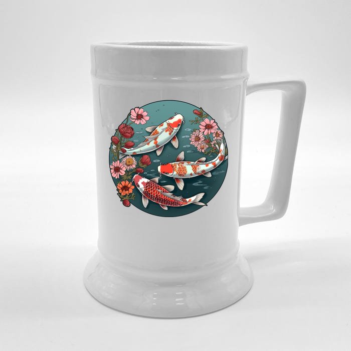 Cherry Blossom Koi Fish Japanese Front & Back Beer Stein