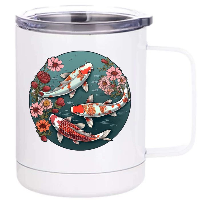 Cherry Blossom Koi Fish Japanese Front & Back 12oz Stainless Steel Tumbler Cup