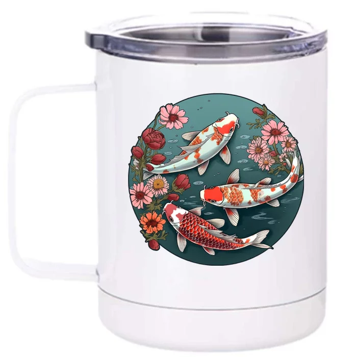 Cherry Blossom Koi Fish Japanese Front & Back 12oz Stainless Steel Tumbler Cup