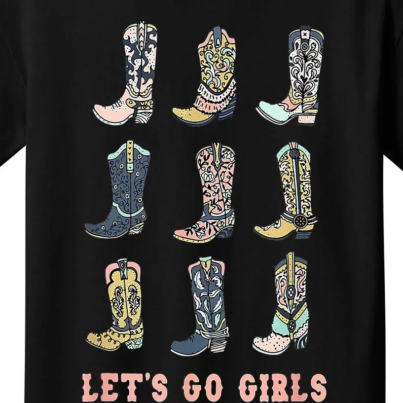 Cowgirl Boot Lets Go Howdy Western Cowgirl Kids T-Shirt