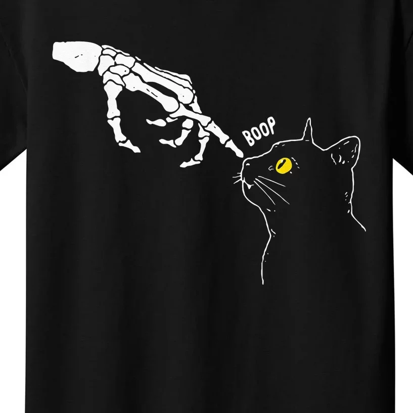 Cat Black Lover Skeleton Hand Boop Funny Halloween Kids T-Shirt