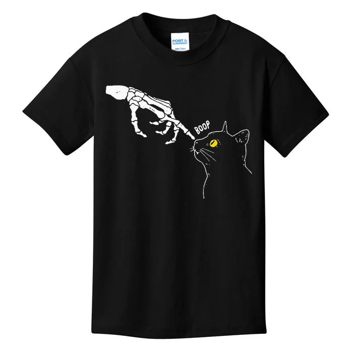 Cat Black Lover Skeleton Hand Boop Funny Halloween Kids T-Shirt