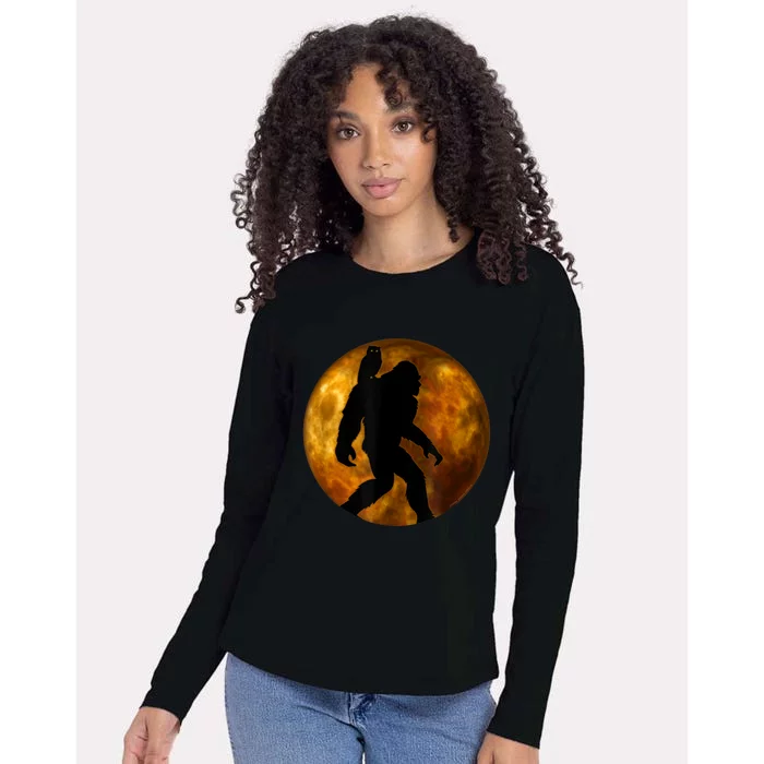 Cool Bigfoot Lovers Design With Full Moon Bigfoot Womens Cotton Relaxed Long Sleeve T-Shirt