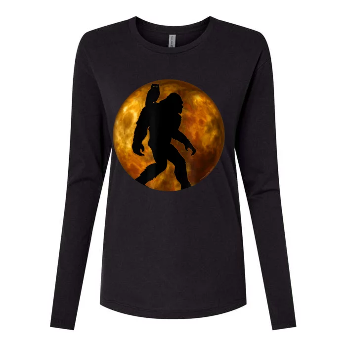 Cool Bigfoot Lovers Design With Full Moon Bigfoot Womens Cotton Relaxed Long Sleeve T-Shirt