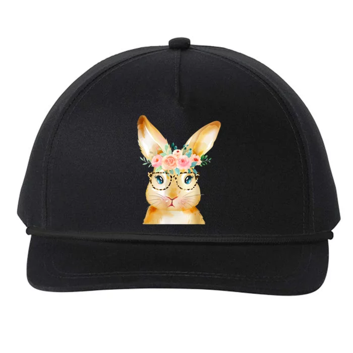 Cute Bunny Leopard Sunglasses Flowers Easter Day Snapback Five-Panel Rope Hat