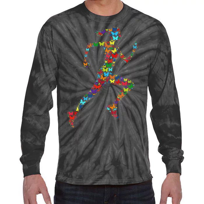 Colorful Butterfly Lover Fitness And Running Tie-Dye Long Sleeve Shirt