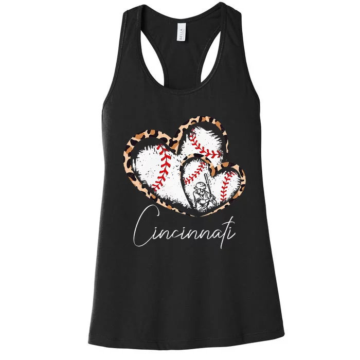 cincinnati baseball leopard heart baseball fans Women's Racerback Tank