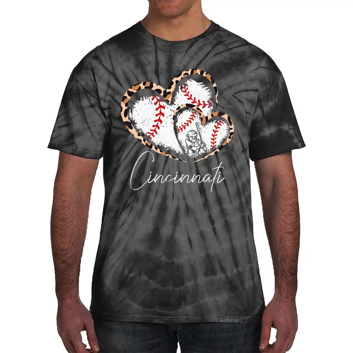 cincinnati baseball leopard heart baseball fans Tie-Dye T-Shirt