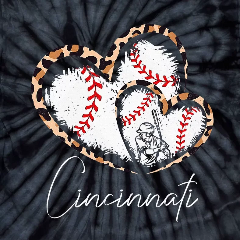 cincinnati baseball leopard heart baseball fans Tie-Dye T-Shirt