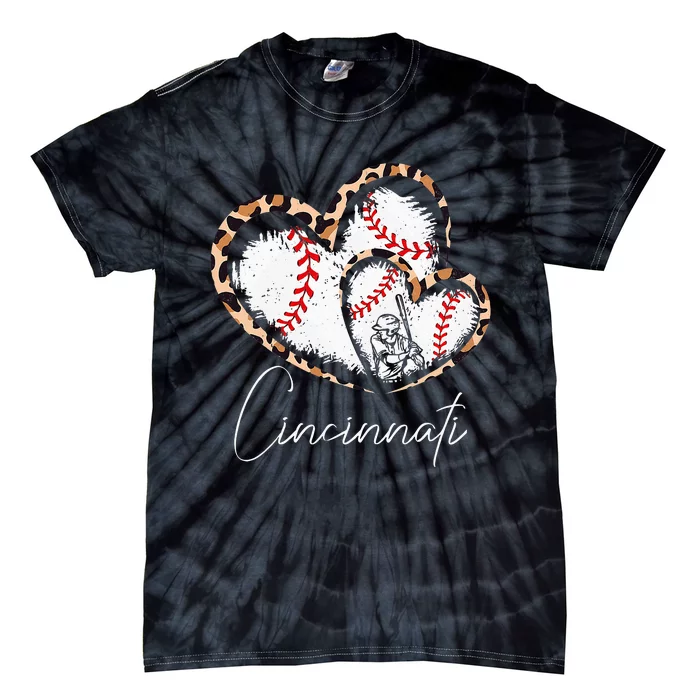 cincinnati baseball leopard heart baseball fans Tie-Dye T-Shirt