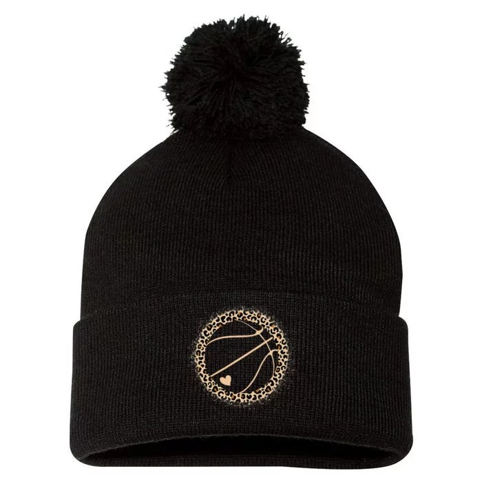 Cute Basketball Leopard Print Women Girls Basketball Lover Pom Pom 12in Knit Beanie