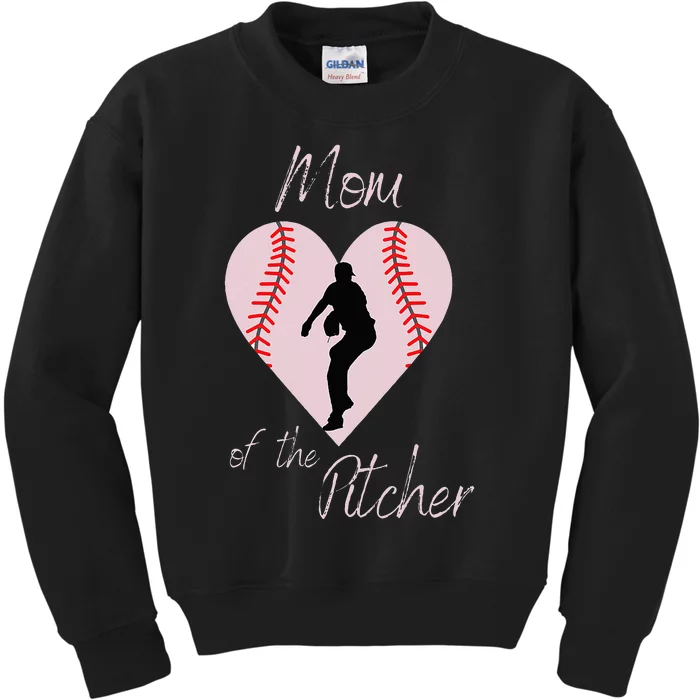 Cute Baseball Love Heart Mom Of The Pitcher Mothers Day Gift Kids Sweatshirt