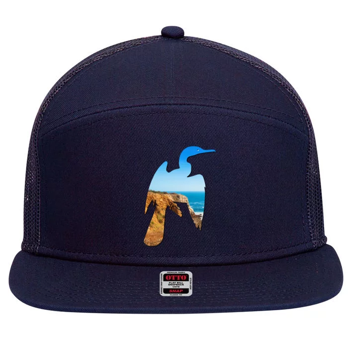 Cormorant Bird Lovers Silhouette Earth Day And Ocean Week Gift 7 Panel Mesh Trucker Snapback Hat