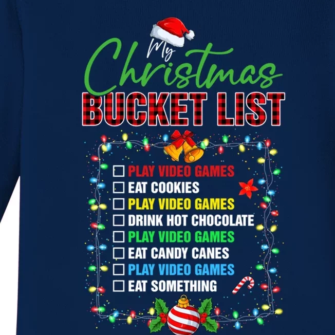 Christmas Bucket List Santa Hat And Christmas Lights Xmas Pjs Great Gift Baby Long Sleeve Bodysuit