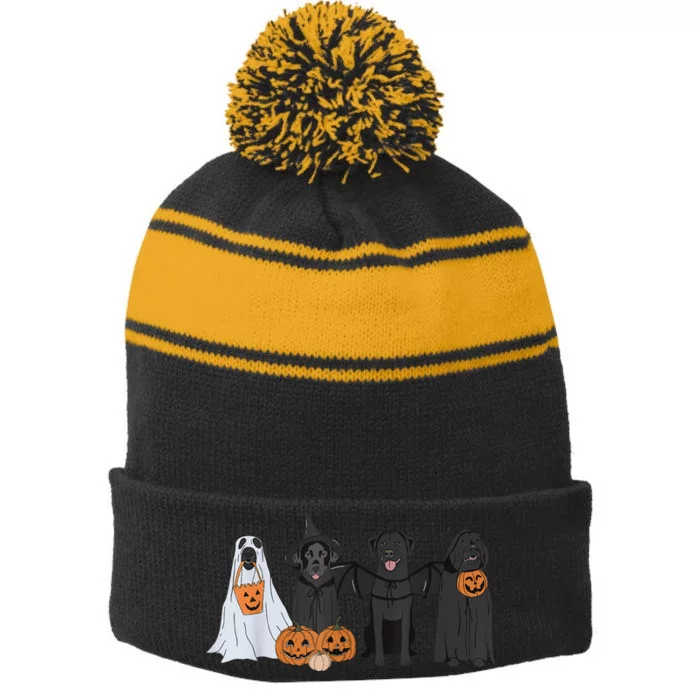 Cute Black Labrador Dog Halloween Pumpkin Labrador Dog Mom Stripe Pom Pom Beanie