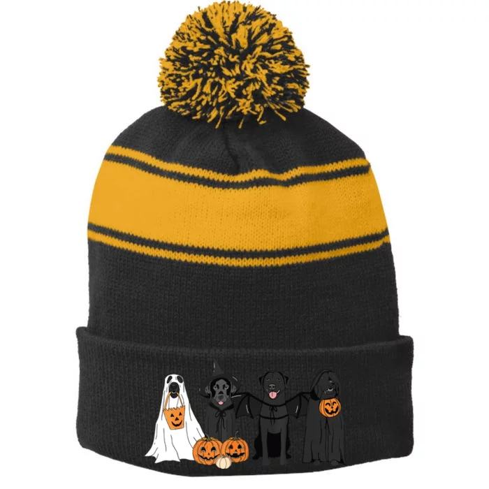 Cute Black Labrador Dog Halloween Pumpkin Labrador Dog Mom Stripe Pom Pom Beanie