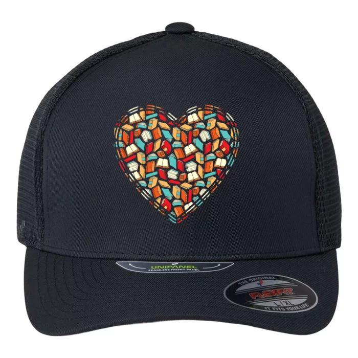 Cute Book Lover Reading Fan Heart Flexfit Unipanel Trucker Cap