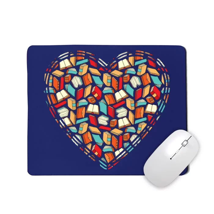 Cute Book Lover Reading Fan Heart Mousepad