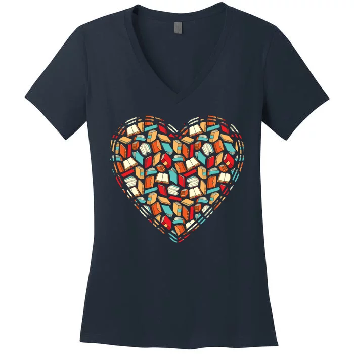 Cute Book Lover Reading Fan Heart Women's V-Neck T-Shirt