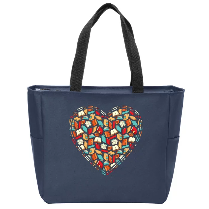 Cute Book Lover Reading Fan Heart Zip Tote Bag