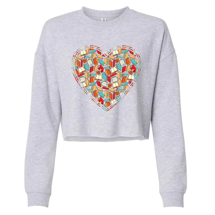 Cute Book Lover Reading Fan Heart Cropped Pullover Crew