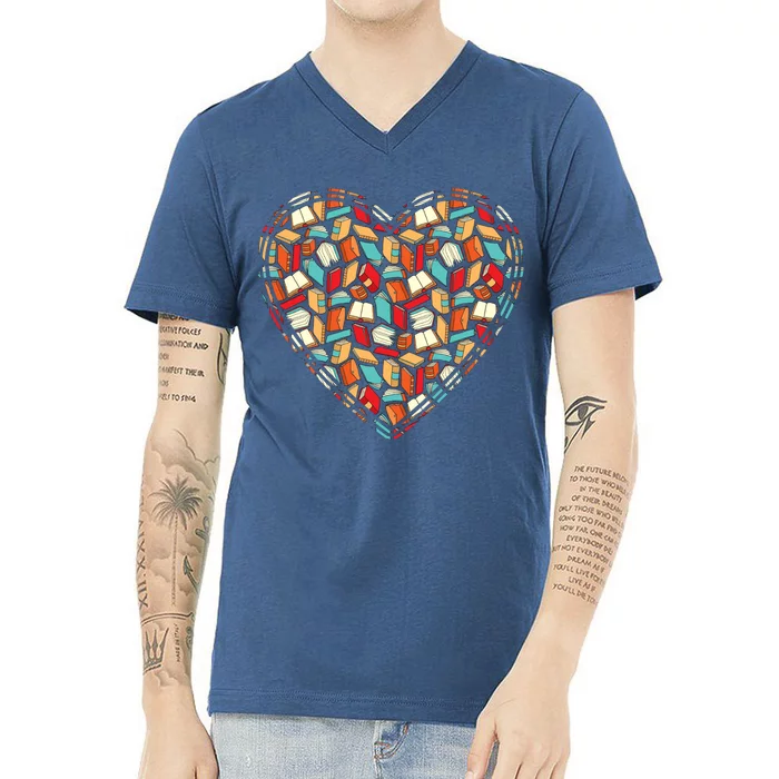 Cute Book Lover Reading Fan Heart V-Neck T-Shirt