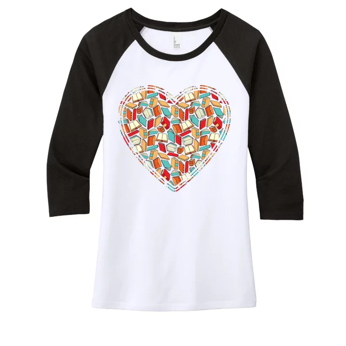 Cute Book Lover Reading Fan Heart Women's Tri-Blend 3/4-Sleeve Raglan Shirt