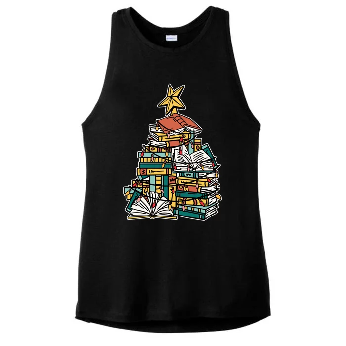 Christmas Book Lover Xmas Tree Reading Nerd Gift Ladies Tri-Blend Wicking Tank