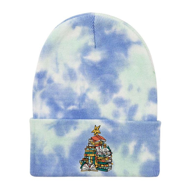 Christmas Book Lover Xmas Tree Reading Nerd Cool Gift Tie Dye 12" Knit Beanie