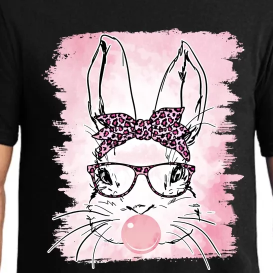 Cute Bunny Leopard Bunny Glasses Bubblegum Easter Day Gift Pajama Set