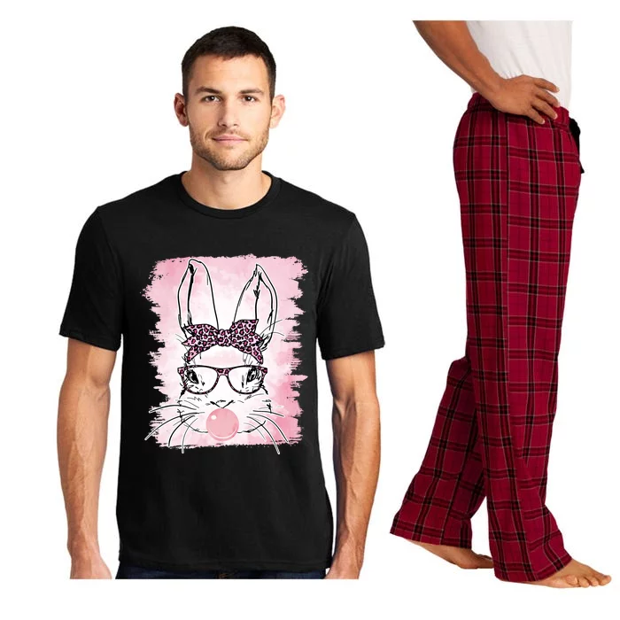 Cute Bunny Leopard Bunny Glasses Bubblegum Easter Day Gift Pajama Set